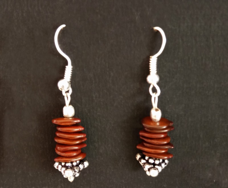 Brown Pellets Drop Earrings from Organic Seeds and Coconut Shell